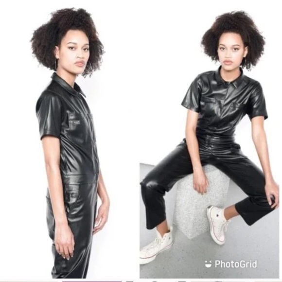 NWOT Wildfang Essential Coveralls, Black Vegan Leather, Large RARE HTF